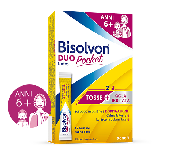Confezione di Bisolvon Duo Pocket Lenitivo contro tosse e gola irritata